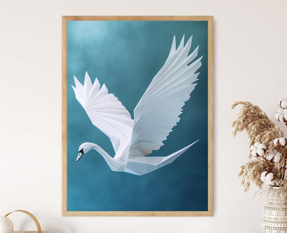 Affiche Grue Origami – Poster Art Minimaliste en Papier Japonais