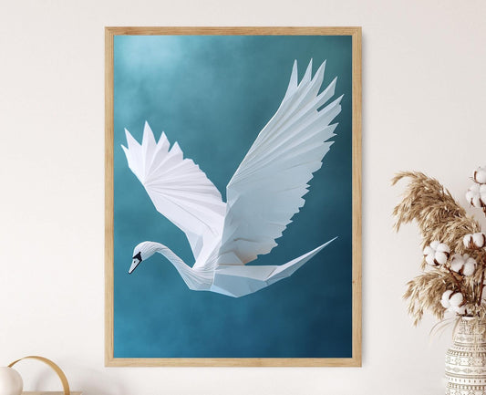 Affiche Grue Origami – Poster Art Minimaliste en Papier Japonais