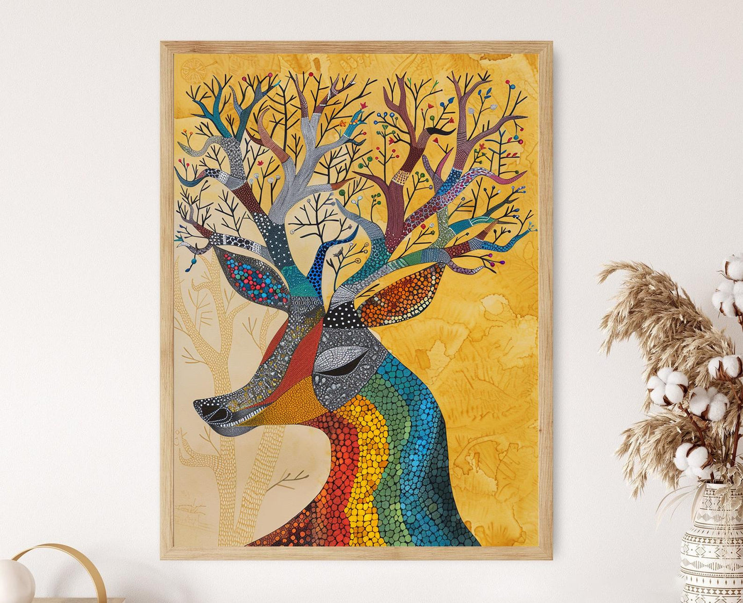 Affiche Cerf Gond – Art Tribal Indien, Décor Mur Madhya Pradesh