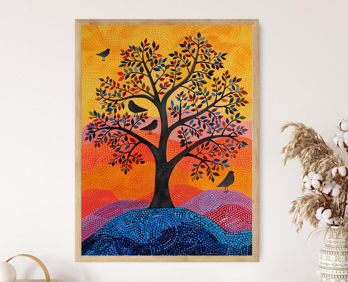 Affiche Arbre Gond – Poster Art Tribal Peint à la Main pour Déco Murale