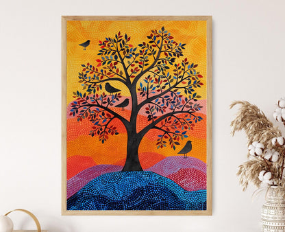 Affiche Arbre Gond – Poster Art Tribal Peint à la Main pour Déco Murale