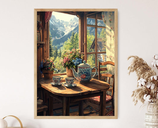 Affiche Set de Thé Allemand – Poster Décor Bavarois Montagne