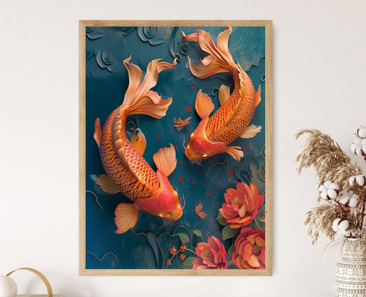 Affiche de Poisson Koi – Impression Artistique Japonaise en Aquarelle