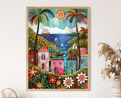 Affiche Trinité-et-Tobago – Poster Paysage maritime tropical coloré