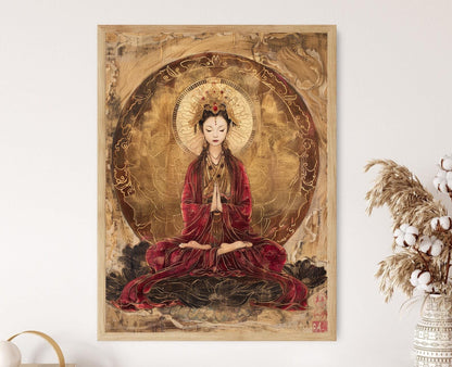 Affiche Guanyin – Illustration Zen Apaisante, Décoration Asiatique