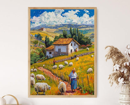 Affiche Éleveurs de Moutons Urugayens – Peinture du Tonteur en Tenue Traditionnelle