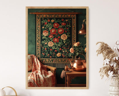 Affiche Tapisserie Florale Kashmiri – Poster Décor Feuille de Chinar