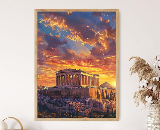 Affiche Acropole – Poster Peinture du Parthénon et Coucher de Soleil
