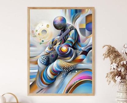 Affiche Cubiste de Guitariste – Illustration Abstraite d'un Musicien