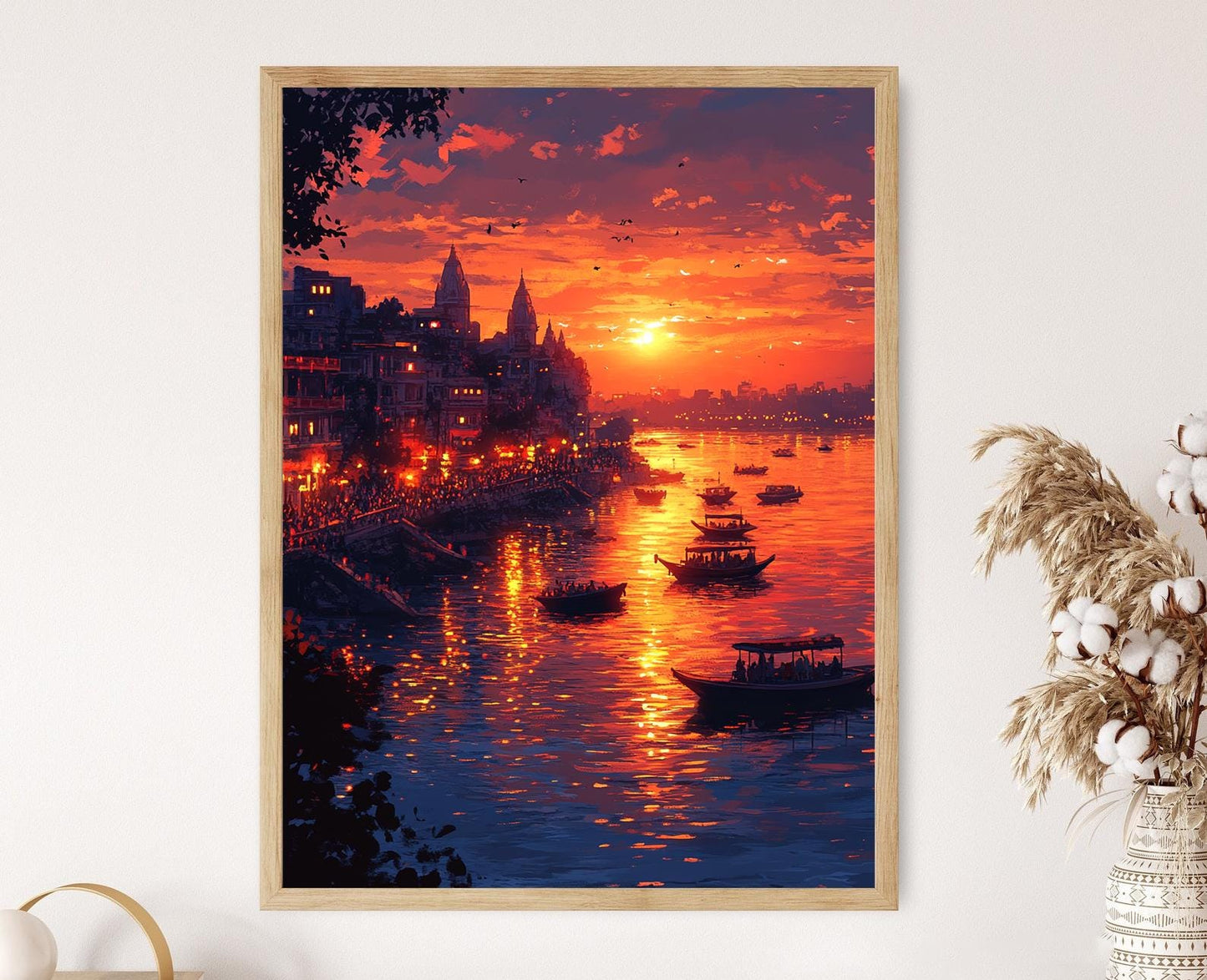 Affiche Kolkata – Illustration de la ville et coucher de soleil sur la Hooghly