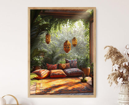 Affiche Patio Rooftop à Medan – Poster Décoratif Coussin Songket