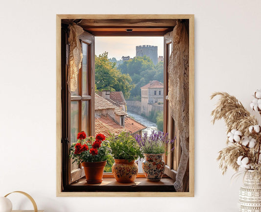 Affiche Niš, Serbie – Poster Vue Vintage avec Géraniums Rustiques