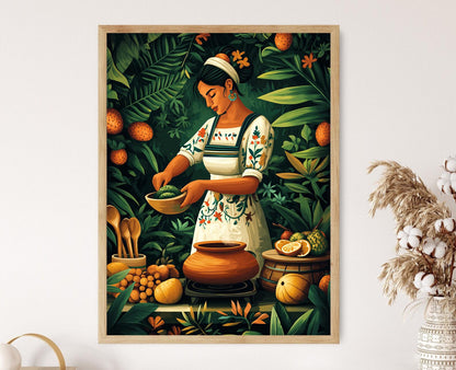 Affiche Femme Panaméenne Cuisinant Hojaldres – Art de Cuisine Culturelle