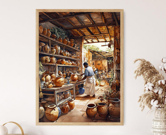 Affiche Artisanat Haïtien – Poster Pots en Argile et Savoir-Faire Local