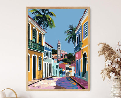 Affiche Olinda Brésil – Poster Scène Colorée de Carnaval