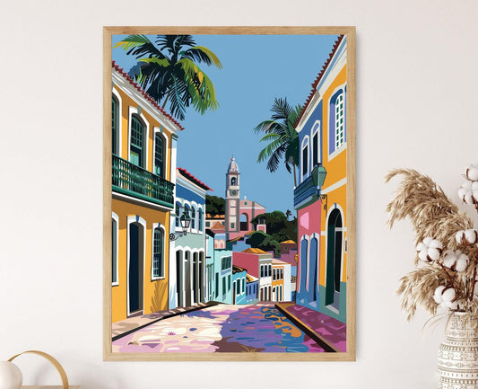 Affiche Olinda Brésil – Poster Scène Colorée de Carnaval