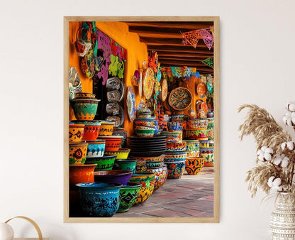 Affiche Marché Mexicain – Poster Art en Talavera et Papel Picado
