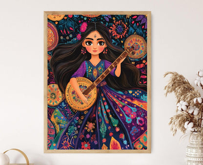 Affiche Poupée Kurde – Imprimé Artisanal pour la Célébration de Newroz