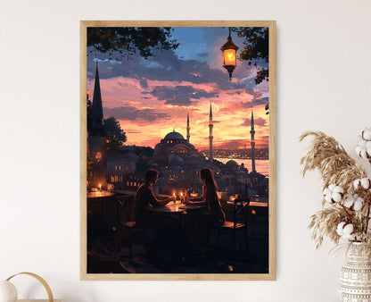 Affiche Café sur le Toit – Poster Romance avec Vue sur la Sainte-Sophie