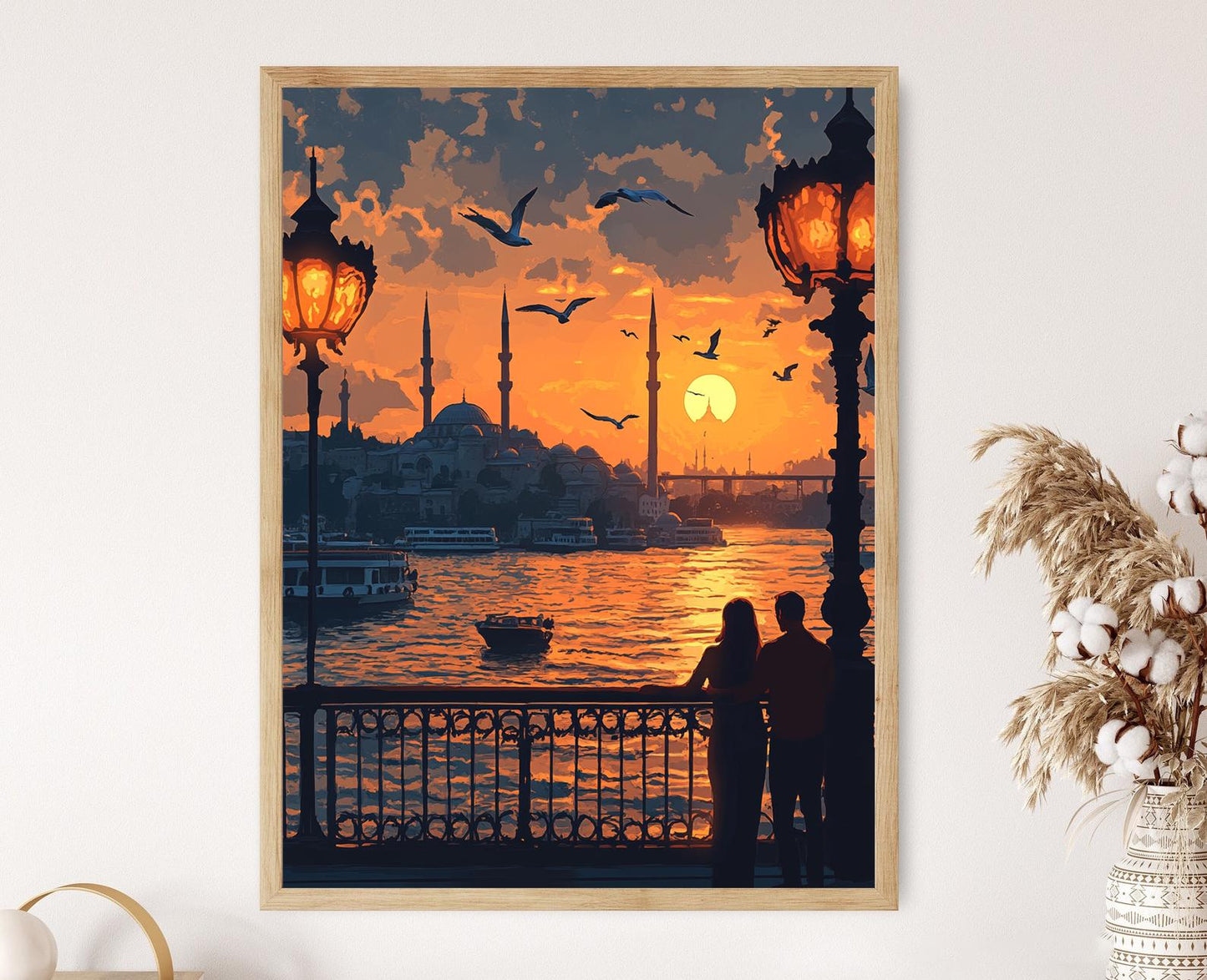 Affiche Romantique – Poster Lever de soleil romantique sur le pont de Galata