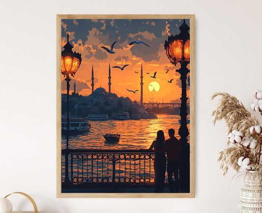 Affiche Romantique – Poster Lever de soleil romantique sur le pont de Galata