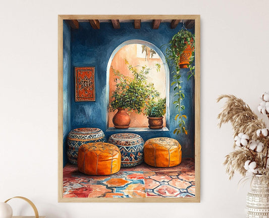 Affiche Pouf en Cuir Marocain – Poster Art Traditionnelle Africaine