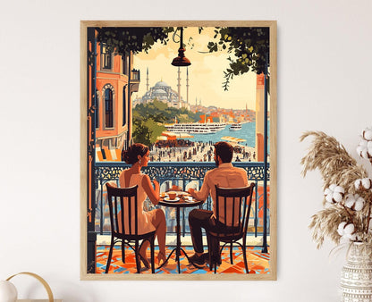 Affiche Istanbul – Poster Scène de Café Turc Romantique