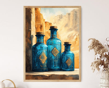 Affiche Égyptienne en Verre Bleu – Impression Art de Bouteilles Traditionnelles