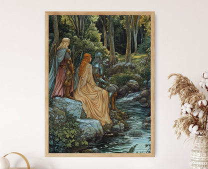 Affiche Mythologie Préraphaélite – Poster Chevaliers et Demoiselles au Ruisseau