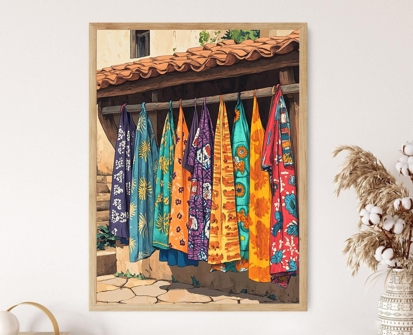 Affiche Côte d'Ivoire – Impression Art en Tissu Coloré du Marché