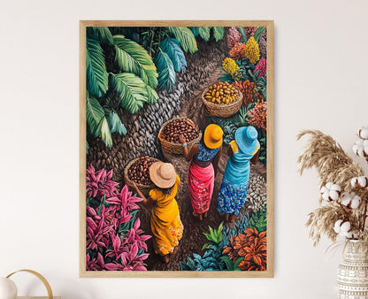 Affiche Récolte de Café en Indonésie – Impression Art Javanaise