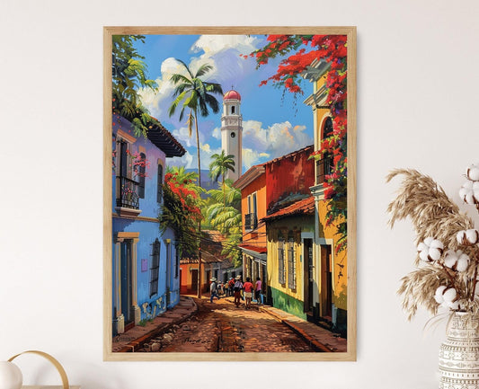 Affiche Santa Ana – Peinture coloniale colorée d'El Salvador