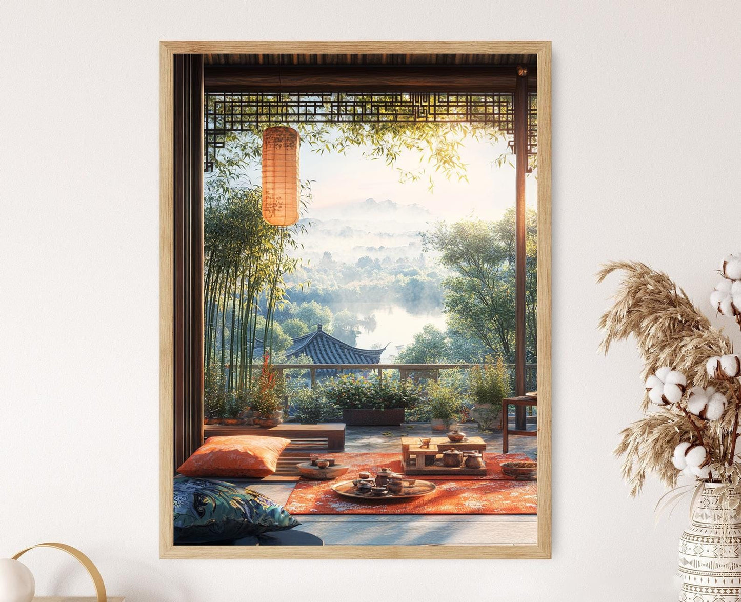 Affiche Art de Patio Hangzhou – Poster Illustration de Planteur de Thé