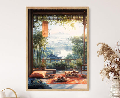 Affiche Art de Patio Hangzhou – Poster Illustration de Planteur de Thé