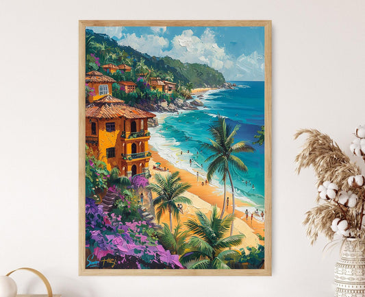 Affiche Village Équatorien – Poster Art de Montañita, Plage et Surf