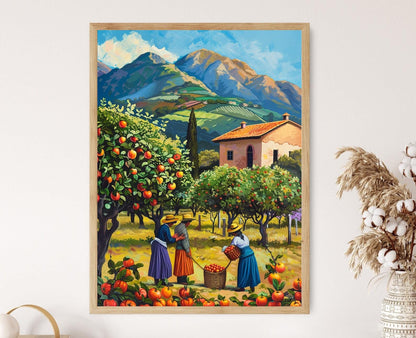 Affiche Verger Argentin – Peintures de récolte de pommes en montagne