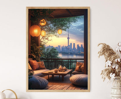 Affiche Art de Terrasse à Shanghai – Poster Décoratif de Thé en Céramique