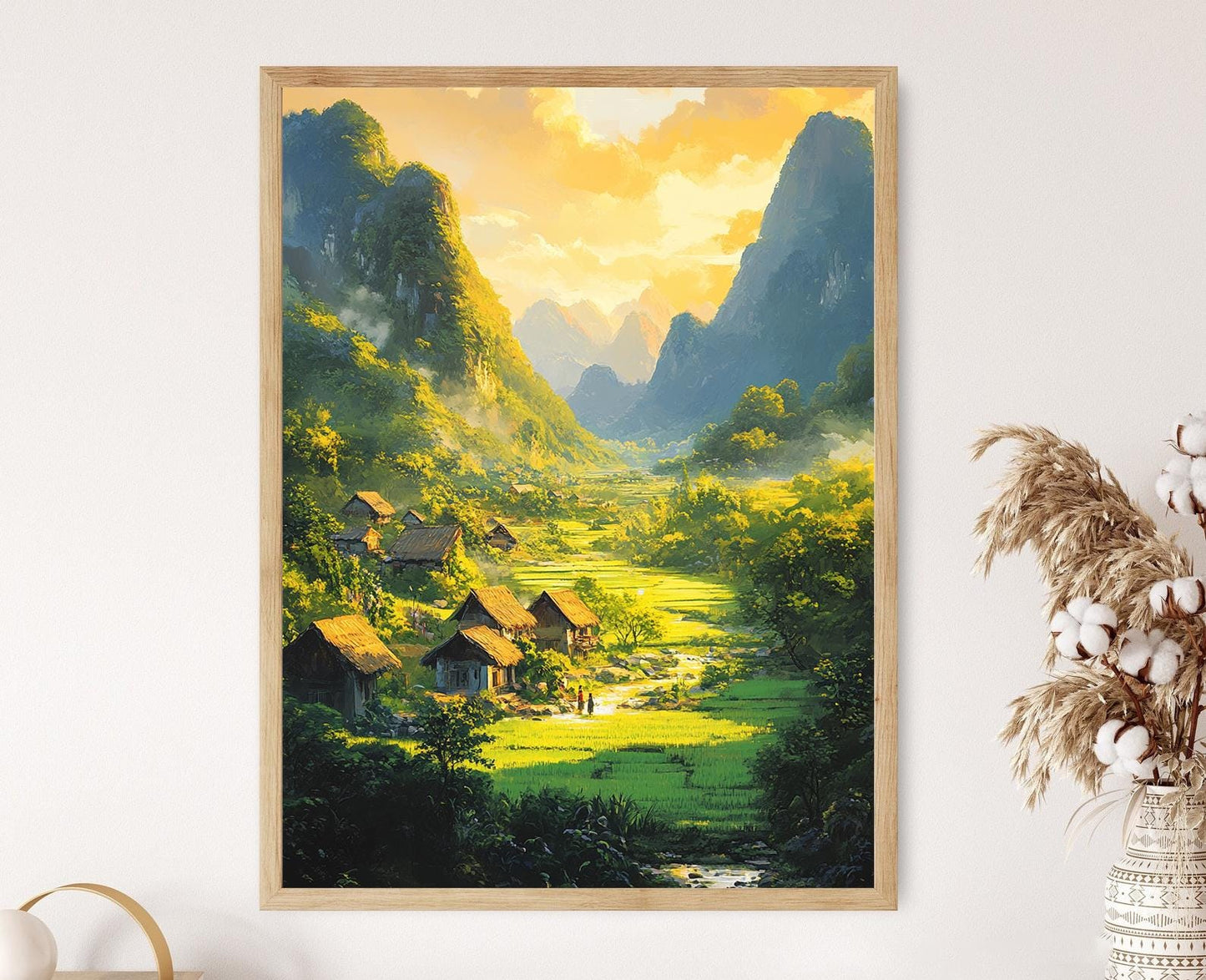 Affiche Karstique – Poster Illustratif de Village Chinois en Rural