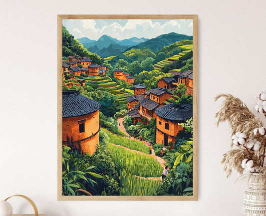 Affiche Village Tulou de Fujian – Poster Décor Traditionnel Chinois
