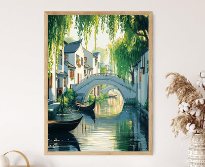 Affiche Village Aquatique Jiangnan – Poster Décor Canal Traditionnel