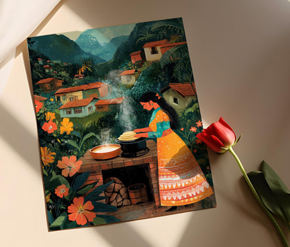 Affiche Femme Colombienne Cuisine Arepas – Art de Village Andin