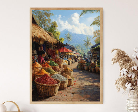 Affiche Marché de Bali – Poster Épices Fraîches et Bijoux en Argent