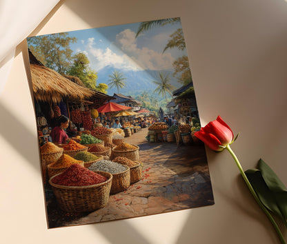 Affiche Marché de Bali – Poster Épices Fraîches et Bijoux en Argent