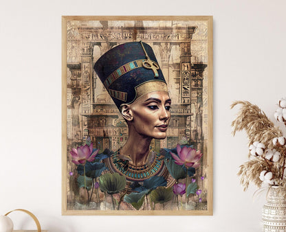 Affiche Nefertiti Éthérée – Art Égyptien Luxueux et Mystique