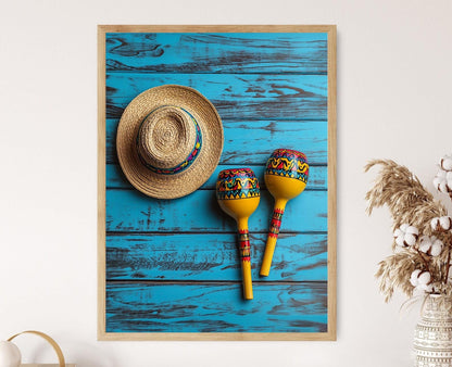 Affiche Maracas et Sombrero – Art mural pour célébration mexicaine