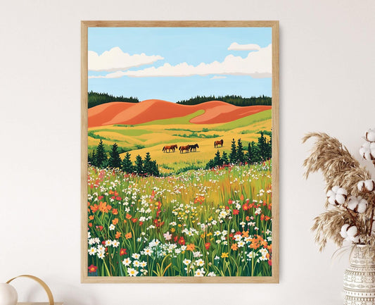 Affiche Îles-du-Prince-Édouard – Poster Fleurs sauvages et dunes de sable rouge