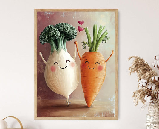 Affiche Légumes Amusants – Poster Illustration de Brocoli et Carotte Souriante