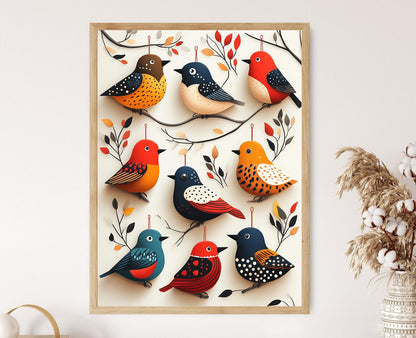 Affiche Oiseaux Wycinanki – Poster Illustration en Bois Folk