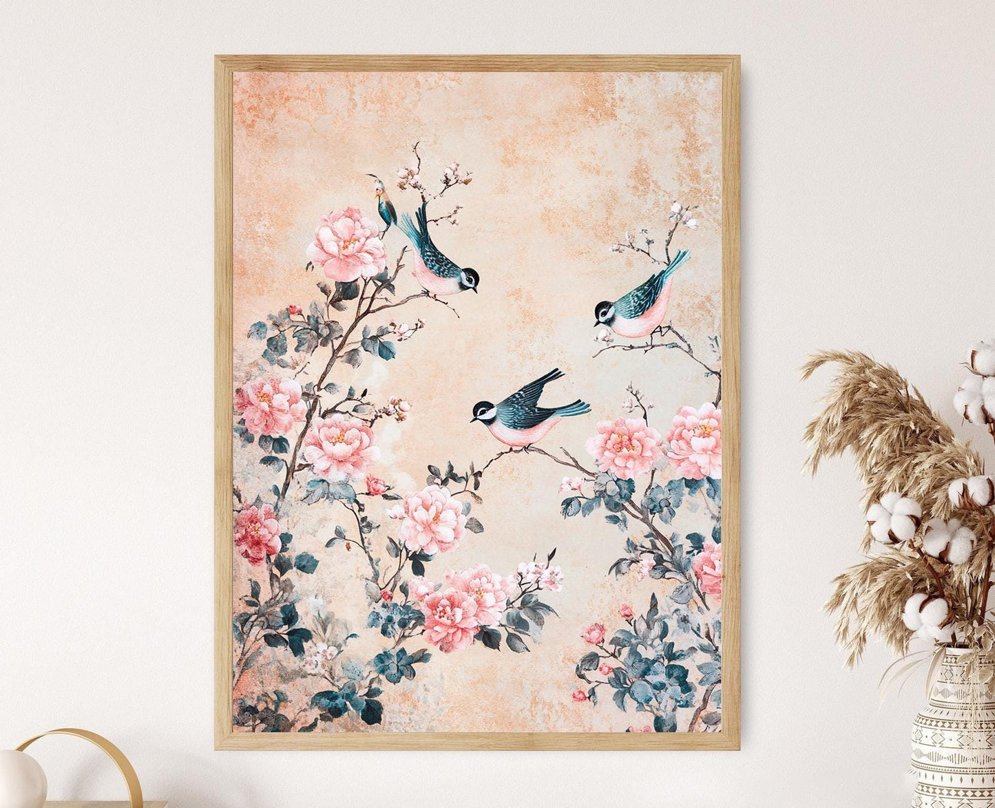 Affiche Chinoiserie – Poster Élégant avec Oiseaux et Fleurs