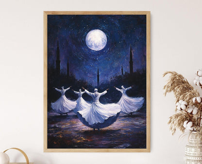 Affiche Derviches Tourneurs – Art Mystique de Danse Soufie au Clair de Lune